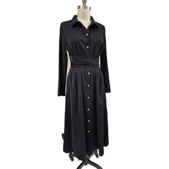 BebreezChic Dresses & Skirts - NWT Bebreez Chic 100% Polyester Shirt Dress Sash Tie Waist Black Sz L